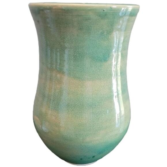 VTG MCM Light Green Studio Glazed Pottery Vase 8 inches Tall - Picture 2 of 8
